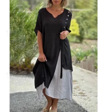 🔥👗 Falešné dvoudílné asymetrické šaty s krátkým rukávem