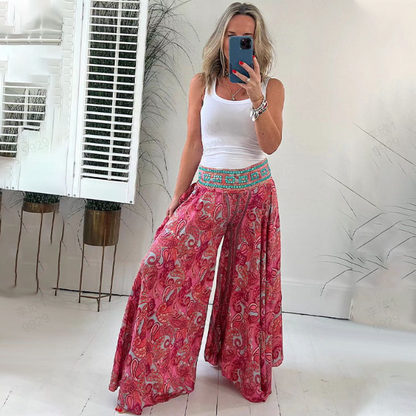 🔥👗Elastické kalhoty v pase s etnickým potiskem