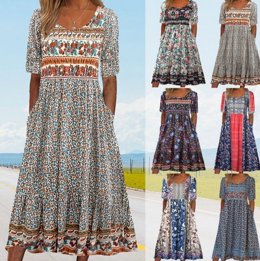 【S-4XL】👗Boho dlouhé šaty s potiskem