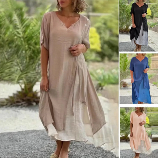 🔥👗 Falešné dvoudílné asymetrické šaty s krátkým rukávem