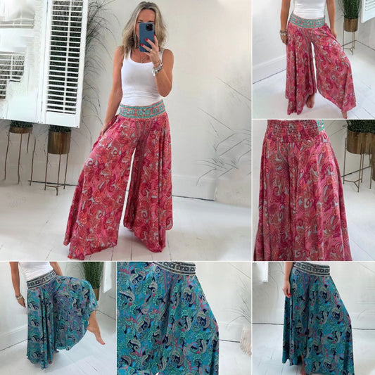 🔥👗Elastické kalhoty v pase s etnickým potiskem