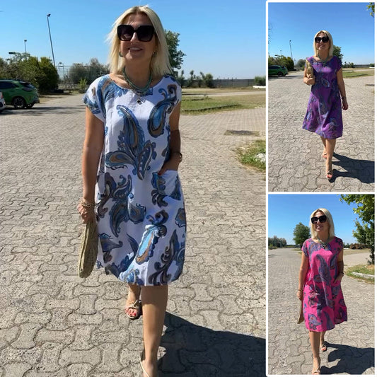 🌼Šaty s kapesním potiskem a krátkým výstřihem do V☀️