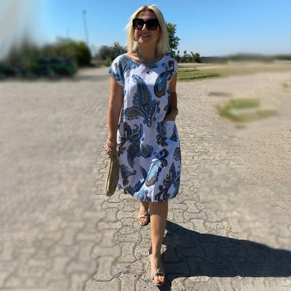 🌼Šaty s kapesním potiskem a krátkým výstřihem do V☀️