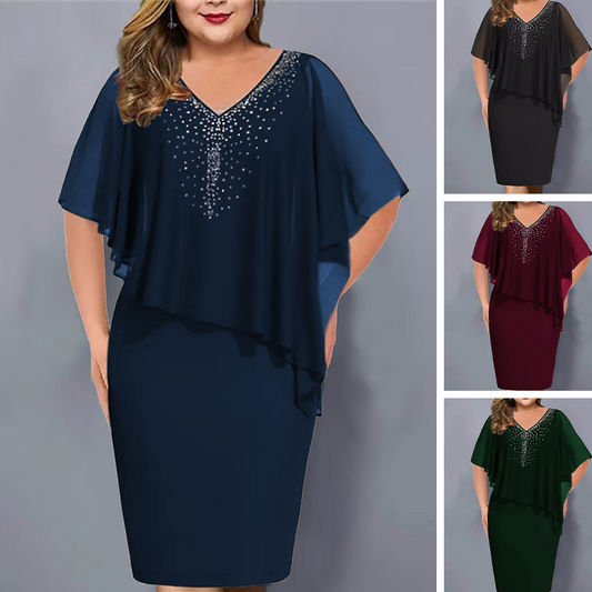 👗Plášťové šaty s výstřihem do V a šifónovým překrytím