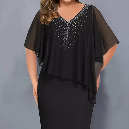 👗Plášťové šaty s výstřihem do V a šifónovým překrytím