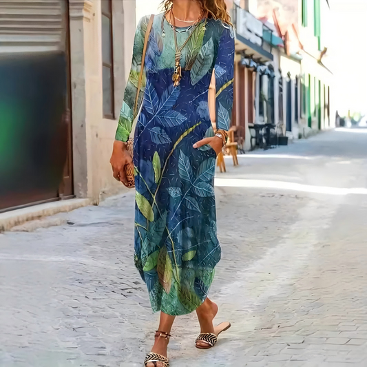 👗Maxi šaty s dlouhými rukávy a vícebarevným potiskem